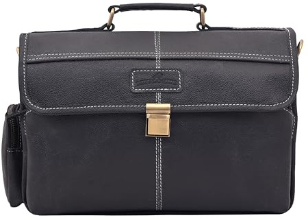 BUFFLOHIDE Full Grain Leather Camera Bag for DSLR Mirrorless - Vintage Camera Messenger Bag with Removable Insert - Handmade Italian Leather Photography Bag Black