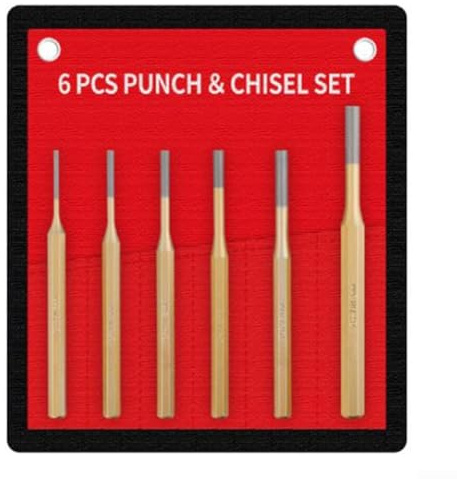 Lot de 6 burins plats et pointeau central pour le traitement de la pierre, bois et métal avec pochette de rangement pour l'organisation et la protection (B)