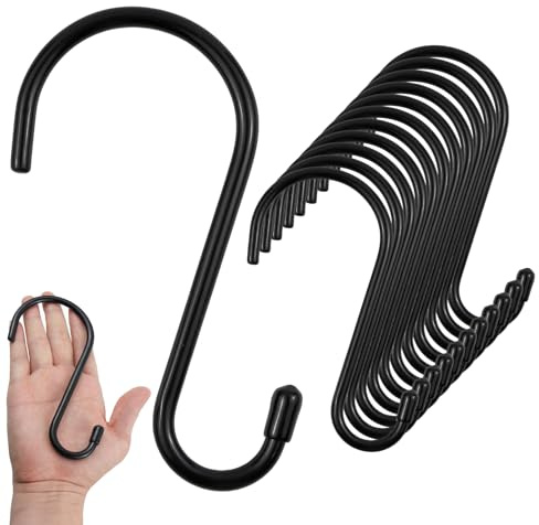 BEASAFY 12 ganchos en S negros, 15 cm, ganchos en S grandes, impregnación de PVC de metal, ganchos de metal para colgar, ganchos para colgar, ganchos resistentes al óxido para cocina