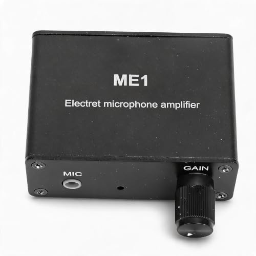 VELATEMOR Elektret-Mikrofonverstärker, 0–20 DB Verstärkung, Kondensatormikrofon, Kopfhörer-Sound-Vorverstärker, 3,5-mm-Eingang für Live-Auftritte. Aluminiumlegierung