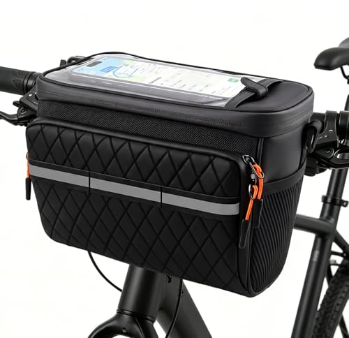 WnlahuWA Fahrradtasche,Lenkertasche Fahrrad, 3.5L solierte Kühltasche,Wasserdicht Lenkertaschen mit Reflektoren,Multifunktional mit Abnehmbarem Schultergurt für Fahrrad,Ebike und Elektrofahrräder