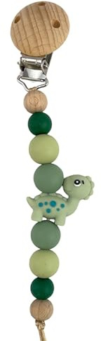 Little Jax Schnullerkette für Babys, ca. 18 cm, mit Clip, Buchenholz Schnullerhalter für Alltag und unterwegs, für Jungs und Mädchen (Dino)