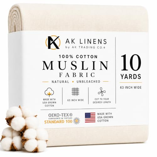 AK TRADING CO. Musselin-Stoff/Textilstoff, ungebleicht, Drapierstoff, 9,1 m, mittelschwer, 100% Baumwolle, 160 cm breit