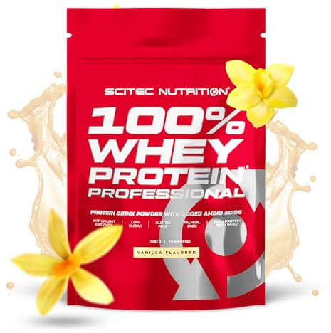 Scitec Nutrition 100% Whey Protein Professional - Amélioré avec des acides aminés supplémentaires et des enzymes digestives - Sans gluten - Sans huile de palme, 500 g, Vanille