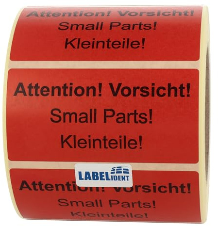 Labelident Warnetiketten 100 x 50 mm - Paket Aufkleber Attention! Vorsicht! Small Parts! Kleinteile! - 1.000 Versandaufkleber auf 1 Rollen, Versandetiketten selbstklebend