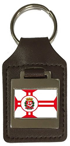 Schlüsselanhänger aus Leder mit Gravur Sao Paulo City Sao Paulo Bundesstaat Flagge