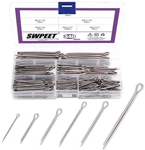 Swpeet 340 Stück 304 Edelstahl Splint-Clip Schlüssel-Befestigung-Sortiment, perfekt für Automobil-Mechaniker, kleine Motor-Reparatur