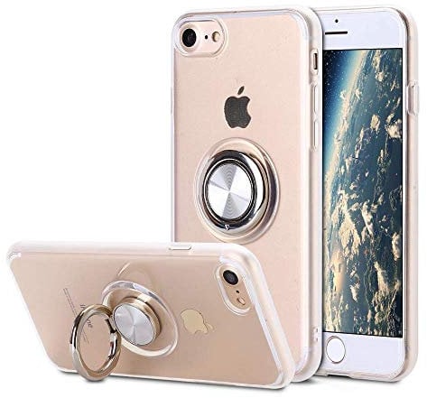SORAKA Clear Case for iPhone SE 2020/iPhone 8/iPhone 7 with 360 Rotating Ring Holder Slim Fit Soft TPU Transparent Case with Metal Plate for Magnetic Car Phone Holder