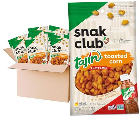 Snak Club Toasted Mais, Tajin Clásico Chili & Lime Sapore, Croccante, Saporito Spuntini Individuali a Basso Colesterolo, 70,9 g (confezione da 12)