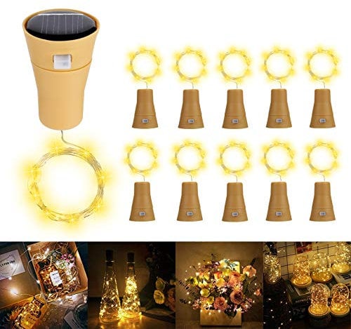 10 Pack LED Solar Wein Flasche Lichter, ALED LIGHT 1 Meter 10 Lichter Cork Shaped Light Kupferdraht Starry String Lights Für Flasche DIY/Hochzeit/Weihnachten/Erntedankfest/Dating Warmweiß