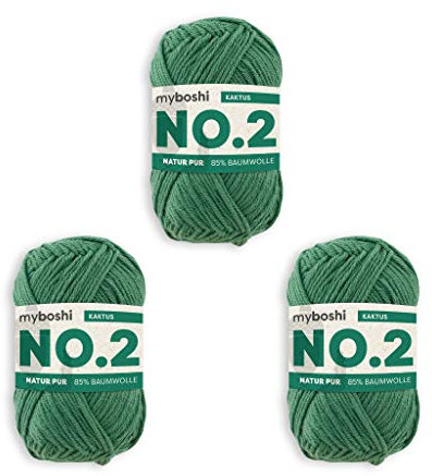 myboshi No.2 Baumwolle zum Häkeln, Baby Wolle, vegane Wolle zum Stricken, Wolle 60 Grad waschbar, für Baby und Amigurumi, 50g, Ll 100m Grün (Kaktus) 3 Knäuel