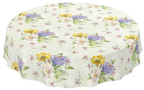 ANRO Wachstuchtischdecke abwaschbar Garten Tischdecke Wachstuch Rund Oval Eckig Indoor Outdoor Blumen Muster Rund 120cm Wachstischdecke wasserabweisend Gartentischdecke Meterware pflegeleicht