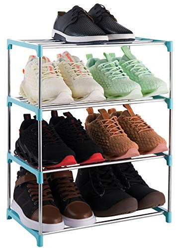 Xerhnan kleines Schuhregal mit 4 Ebenen, Schuhablage Für Bis Zu 8 Paar Schuhe für Eingang/Schrank für platzsparende Aufbewahrung (blau)