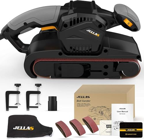 Jellas 7Amp Belt Sander 3 21-Inch with Dust Bag, Bench Sander with Variable-Speed Control, 2 in 1 Vacuum Adapter, 10 Feet (3 Meters) Length Power Cord for Woodworking