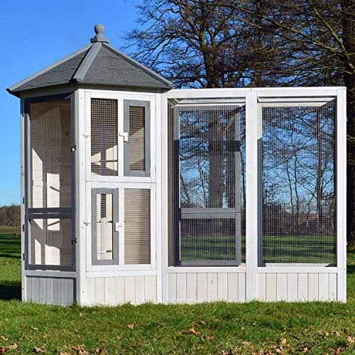 zooprinz Premium XXL Vogelvoliere mit Sitzstange – aus hochwer-tigem Vollholz und verzinktem Draht – witterungsbestän-dig und langlebig – Auslauf erweiterbar (Vogelvoliere + Auslauf)