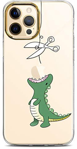 JAHOLAN iPhone 12 Case iPhone 12 Pro Case Clear Cute Design Flexible Bumper TPU Soft Rubber Silicone Cover Phone Case for iPhone 12/12 Pro 6.1 2020 - Hungry Dinosaur Green