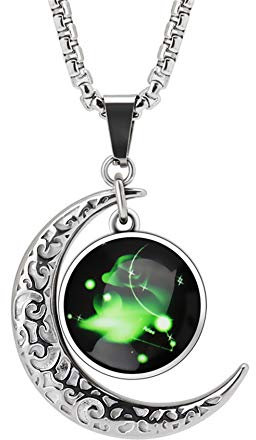 LEJAHAO 12 Sternzeichen Widder Kette Damen Herren mit Charms Anhänger Sternbilder Mond Stern Rapper Luna Modeschmuck Halskette Simple Hip Hop Medallion Zodia Necklace Ketten für Männer Jungen Women