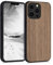 kwmobile Custodia Compatibile con Apple iPhone 13 PRO Cover - Protezione in Legno per Smartphone - Back Case con Bumper in Silicone TPU - Marrone Scuro