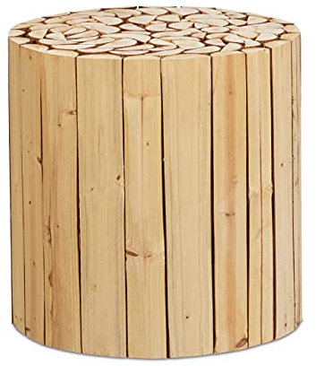 Relaxdays Blumenhocker, Holz, rund, naturbelassen, für Blumentöpfe, Pflanzkübel, Blumenständer HxD: 41 x 40,5 cm, Natur