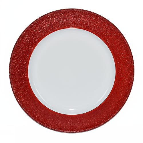 12 Sottopiatti BIANCO NATALE con Bordo GLITTER Colore ROSSO Bordo Liscio Tondo 33 cm Natale cenone sotto Piatto Natalizio Capodanno Natale Cena Aperitivo fondo Bianco bordo rosso Natalizi