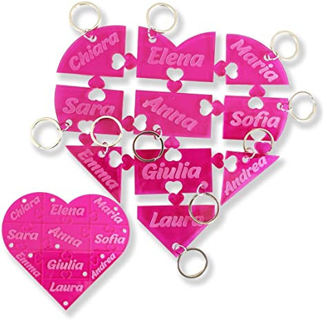 Porte Clé Personnalisé À Partager – Forme De Cœur – 12 Couleurs En Acrylique – 2 À 12 porte clef – Gravure Texte- Cadeau Famille Amis Couple