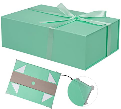 Hollyone Geschenkbox Groß mit Magnetisch Deckel, 34 * 22 * 11CM Rechteckige Geschenkbox Hellblau, für Geburtstage, Weihnachten, Hochzeiten, Jubiläen