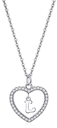 Heart Initial Necklace for Women Personalised Silver Necklace Letter L Name Pendant a Necklaces CZ Jewelry Message Card Gifts for Girls