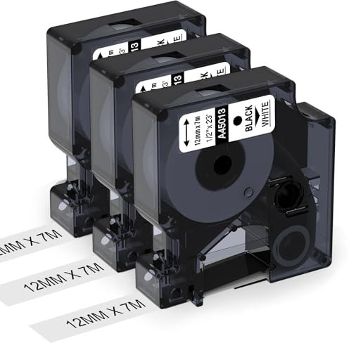 Aken Kompatibel mit Dymo D1 Etikettenband 12mm x 7m 45013 Kompatibel mit Dymo LabelManager 160 LM280 LM210D LM360D LM420P, s0720530 Schwarz auf weiß, 3er-Pack