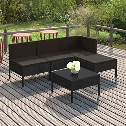 Susany 5-TLG. Polyrattan Gartenmöbel-Set Rattan Sofa Set Lounge Gartenmöbel Set Gartenm Bel Set Gartenlounge Rattan Garten-Lounge-Set mit Auflagen für Garten Terrasse&Balkon Poly Rattan Schwarz