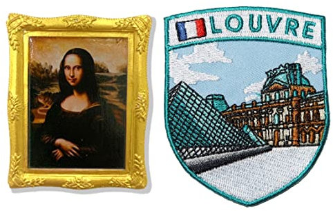 A-ONE Mona Lisa France 3D-Dekoration Kühlschrankmagnet, 1 Stück + Le Louvre Museum Paris Kollektion Applikation Aufnäher 1 Stück, magnetischer Kühlschrankmagnet, zum Aufkleben C89 + 163