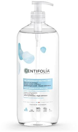 CENTIFOLIA | Gel Moussant Neutre | Nettoie en Douceur | Peaux Sensibles & Réactives | Dès la Naissance | Visage, Corps & Cheveux | 98% Naturel | Bio & Vegan | Fabrique en France | 1L