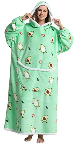 chuangminghangqi Deckenpullover Herren Flauschig Oversized Pullover Damen Riesige Fronttasche Plüsch Tragbare Hoodie Decke mit Ärmeln Verlängert Warme Sofadecke Geschenk für ihn(Erwachsene, Avocado)