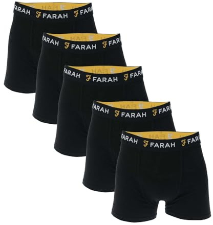 Farah Mens Chorley 5-Pack Elasticated Logo Boxer Shorts - Black