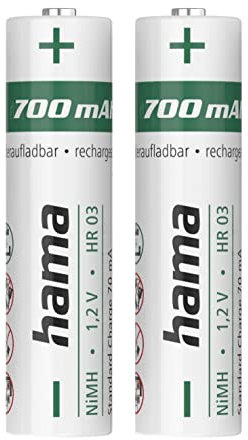 Hama - Batterie NiMH per telefoni cordless, formato AAA, 1,2 volt, 700 mAh, confezione da 2 pezzi