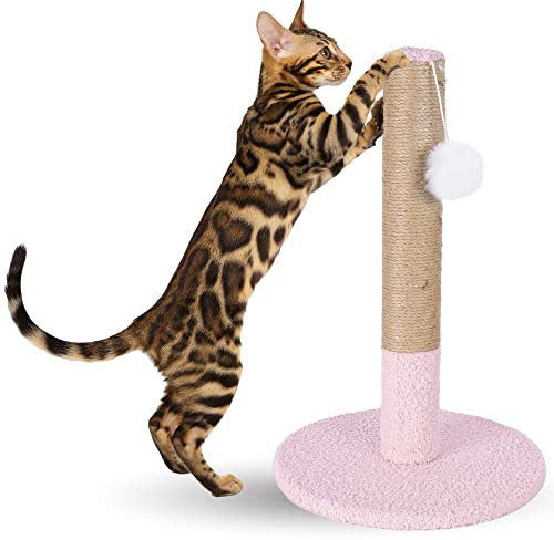 Crea - Albero Tiragraffi in juta per Gatti, Tiragraffi per Gatti in Corda di Sisal Naturale con Palla di peluche, Albero Tiragraffi Palo per Gatto. (ROSA, RUFUS)