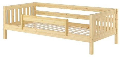 Erst-Holz®Gemütliches Kinderbett mit Dreiseitiger Sicherung 90 x 200 cm Kiefermit Kindersicherung unten