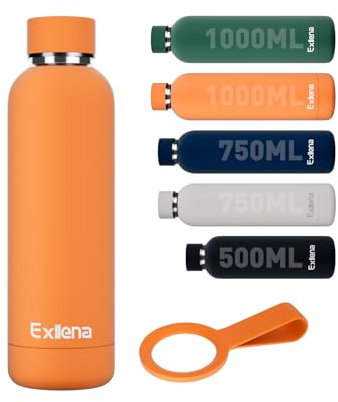 Exllena Borraccia Termica 500 ml - Bottiglia Termica Doppio Vuoto Mantenere Calore/Freddo - Senza BPA - 100% A Tenuta Stagna con Anello per Tote (Arancione)