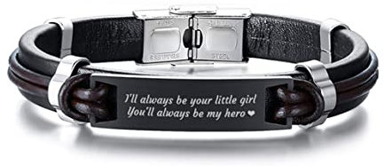SKCESS Herren Armband Edelstahl, Armbänder für Herren Leder Schwarz I'll Always Be Your Little Girl You'll Always Be My Hero Modeschmuck Armband