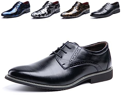 Scarpe Derby Uomo Scarpe Stringate Formale Lavoro Eleganti Oxford Cerimonia Francesine Casual Comode Classiche Basse Sposa 1016 Nero Tamaño 37