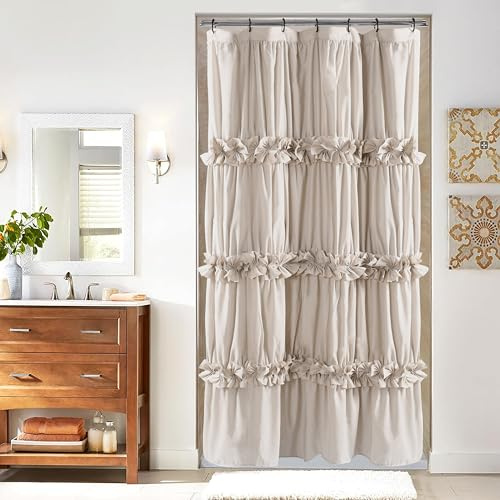Homechoice Decor Duschvorhang mit Rüschen für schmale Duschkabinen in Camel, 91,4 x 182,9 cm (B x H), handgefertigte Schleifen im Vintage-Stil, geraffte Mikrofaser, 7 Knopflöcher (LQ-10)