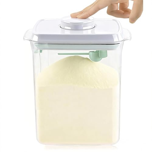 Cozey Daily Recipiente dispensador de fórmula con un botón, práctico recipiente de leche en polvo, sin BPA, con cuchara y raspador, 2300 ml = 2.43 cuartos = 800 g de leche, antideslizante, rectangular