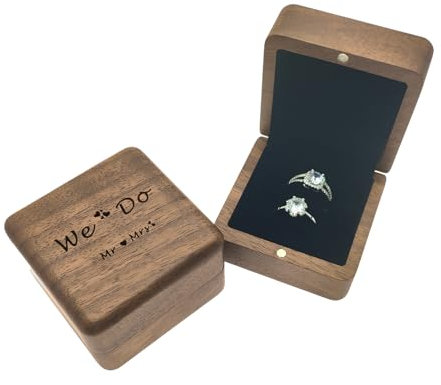 Scatola Porta Anelli in Legno, Scatola Regalo per Anelli con 2 Scomparti, Supporto Espositore Anelli Vintage per Cerimonia di Matrimonio e Fidanzamento
