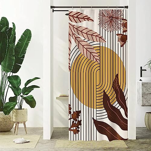 Uiiooazy Tenda Astratta Boho Fiori Rosa Minimalista per Doccia e Vasca da Bagno, Impermeabile e Antimuffa, Tessuto Poliestere Lavabile, con 6 Ganci, 90Lx180Acm