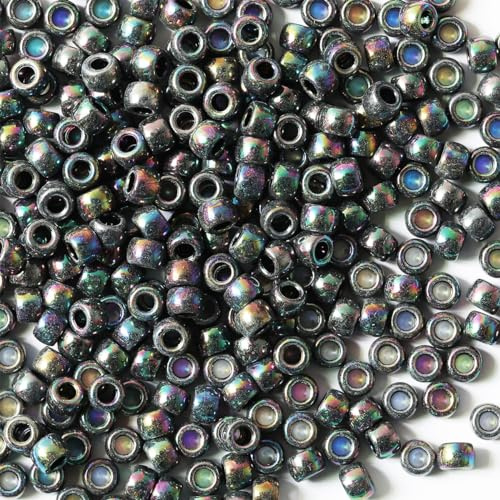 VOOMOLOVE 1000 PCS Black/AB 6x9mm Pony Beads for Bracelets, Hair Braids, and Crafts - Plastic Hair Beads (Black/AB-1000)
