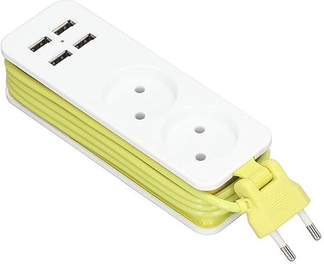 Hub d'alimentation, Protection contre les Surintensités Prise UE Prise 250 V 2 Prises Rondes Compact Ignifuge 1200 W 10 A pour (Blanc vert)