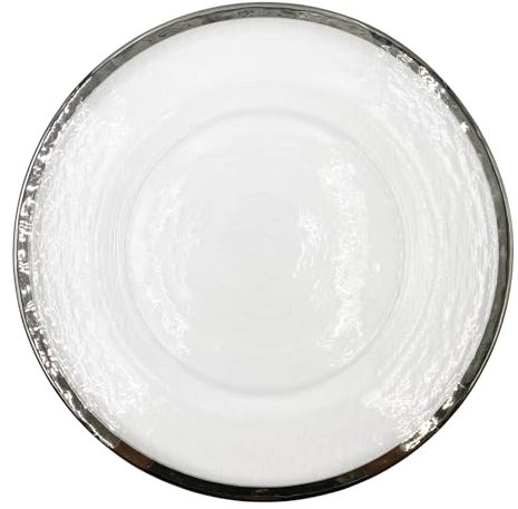 XL Teller aus transparentem Glas 33 cm mit Silberrand (2), 12x Glasteller mit Rand Extra Groß, Platzteller Dekoteller Servierteller für Hochzeiten, Taufen, Geburtstage, Weihnachten & Partys, Mehrweg