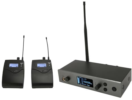 ASHATA Sistema Inalámbrico de Monitor de Oído, Profesional 1 Remolque 2 Monitor UHF de unCanal Sistema de Retorno de Oído 40 Canales Toma Estéreo de 6,35 Mm para Músicos de Grabación de