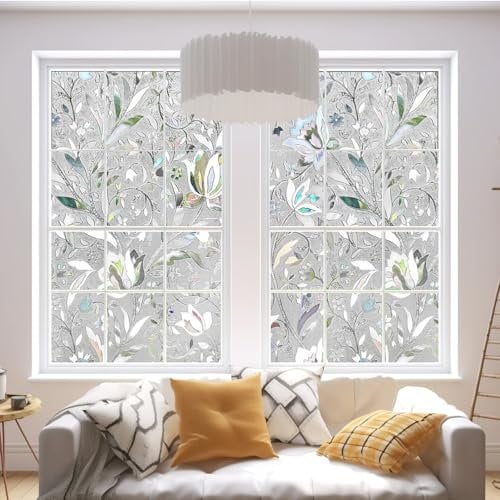 Window Privacy Film, Rainbow Window Clings, 3D Decorative Window Vinyl, Stained Glass Window Decals, Static Cling Window Sticker Non-Adhesive (17.5 X 78.7, Tulip)