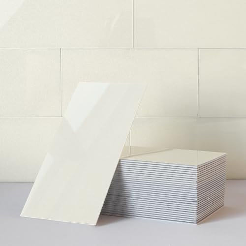 M MOFIT Large Subway Wall Tiles Self Adhesive for Kitchen,Individual Tile Stickers Stick on Tiles Bathroom Waterpoof CM 10x20(Beige 23Tiles)