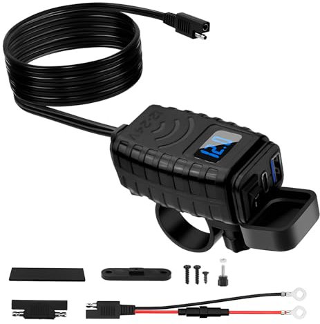 Thlevel USB C Car Charger Socket 12V Motorbike Quick Charging 18W QC3.0 and 30W PD with 10A Fuse Switch LED Voltmeter for Bike Motor Motorhome Boat